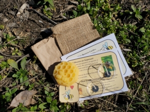 beeswax puck, 2 votive moulds, burlap pouch and info sheets