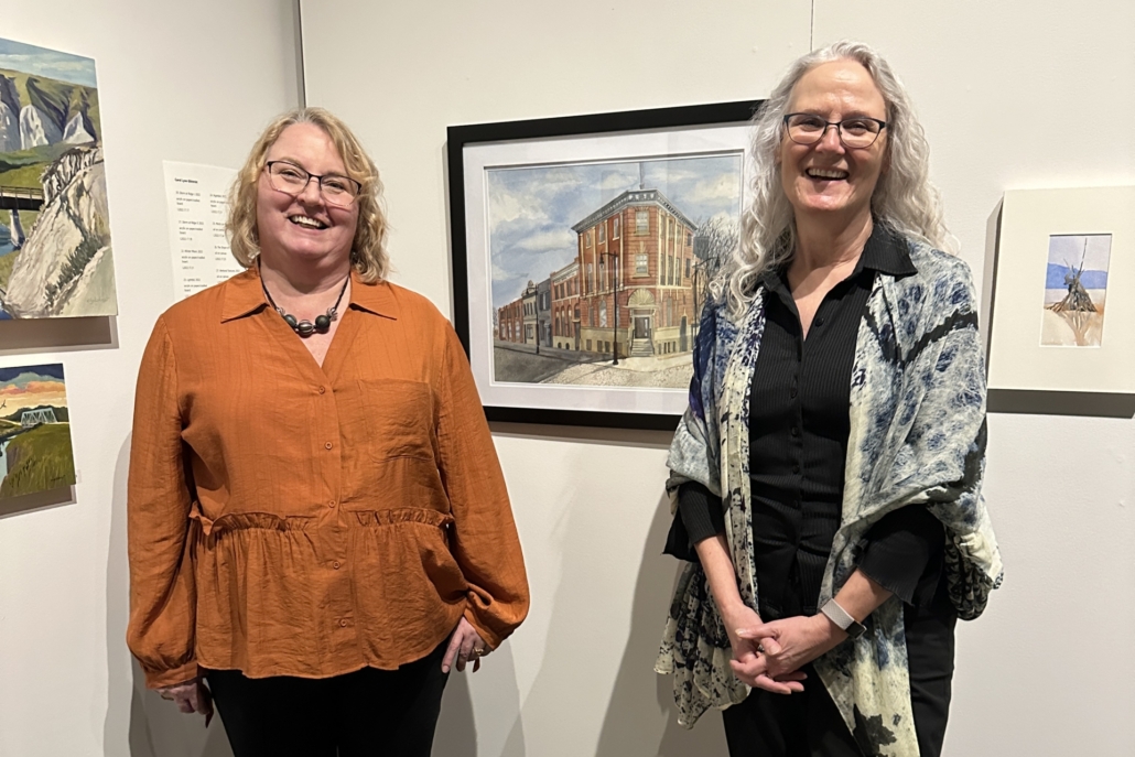 Wendy Meeres and Carol Lynn Gilchrist in Landmarks: A Sense of Place exhibit
